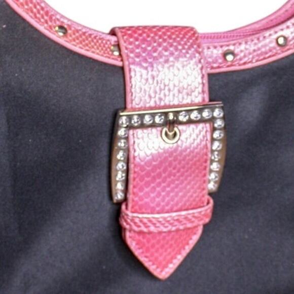 Esprit Crescent Shoulder Bag Rhinestone Buckle Pink Black Vintage Y2K - Picture 2 of 4